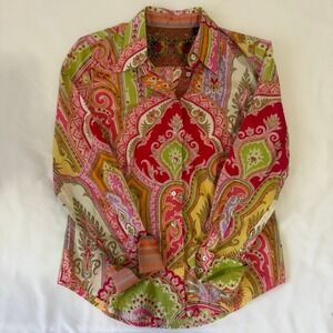 Robert Graham Paisley Print Button Up Shirt Women's Size S Flip‎ Cuff Vibrant